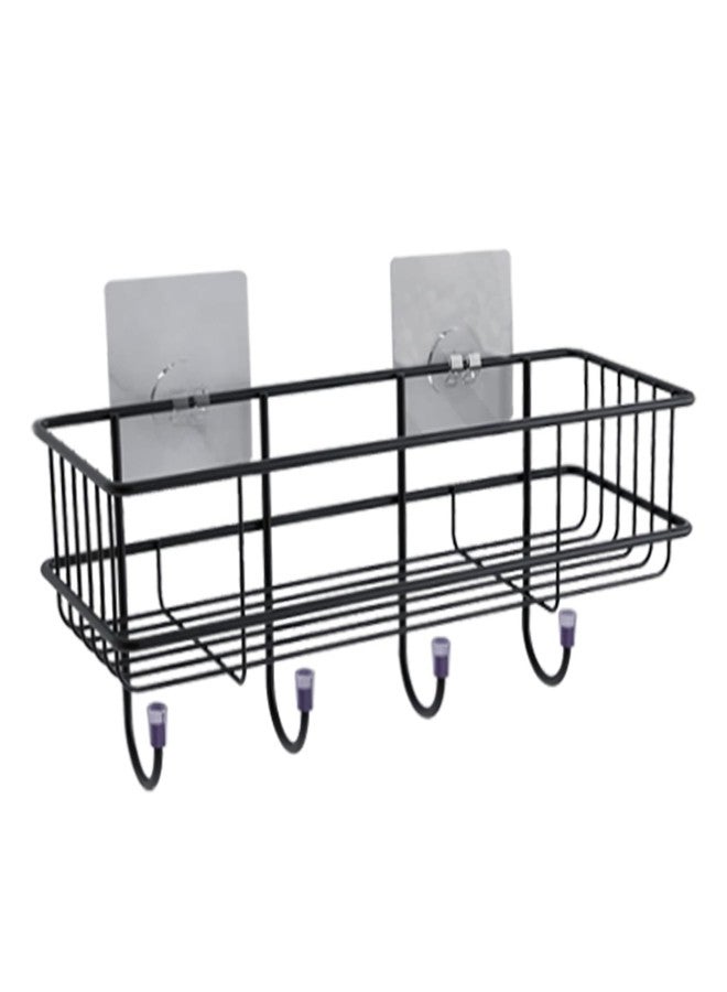 Go Hooked Metal Storage Basket with Hooks |Set of 4 Wall Mounted No Drill Self-Adhesive Shelf for Bathroom & Home Organization | Multipurpose Storage Rack | Bathroom Shelf Organizer | Metal Wall Shelf - Image 3